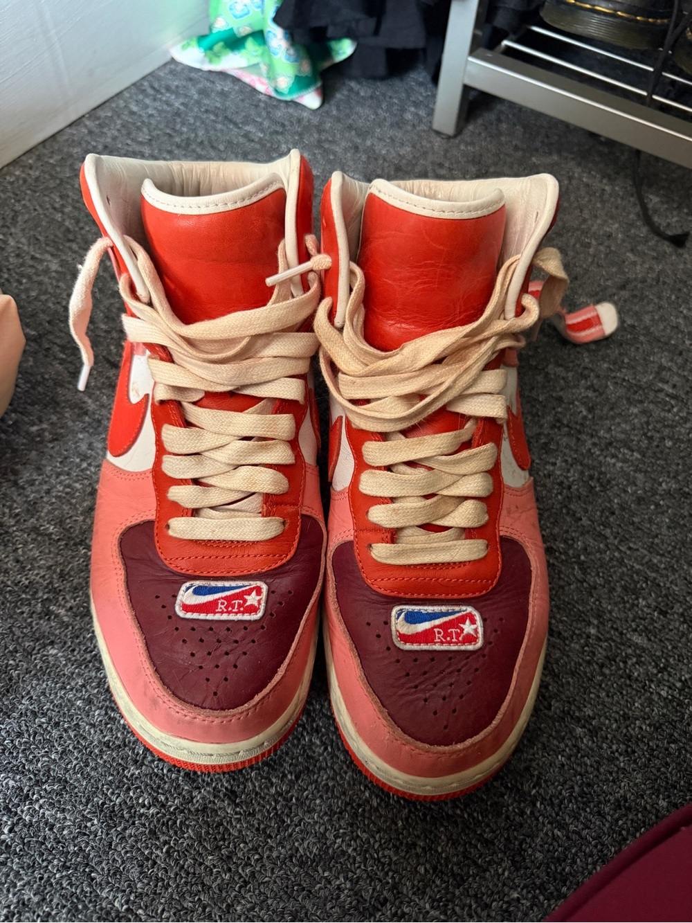 Nike Red and Pink High-Top Sneakers with Cream Laces